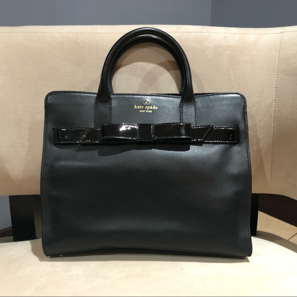 Kate Spade black leather handbag with patent bow